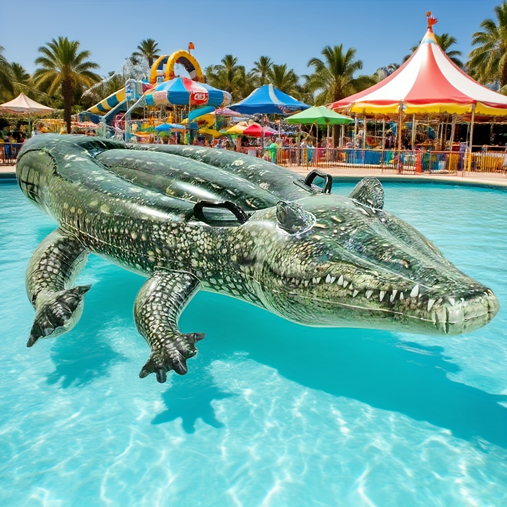 inflatable crocodile pool float large pvc   raft over 14 years non electric easy inflate   sturdy water toy for summer fun