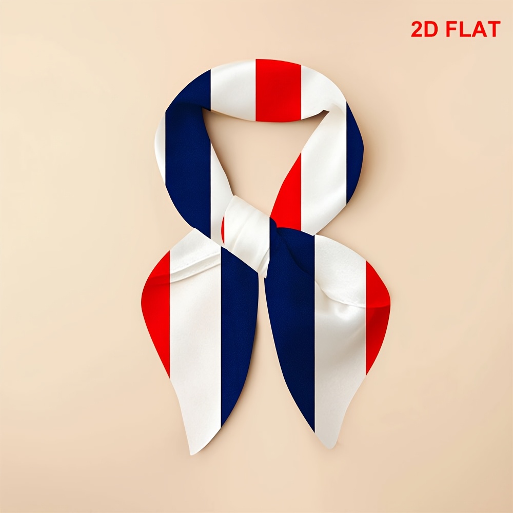 TEMU Foulard plat 2D, 1 pièce, léger, rayures verticales rouges, blanches et bleues, , style patriotique