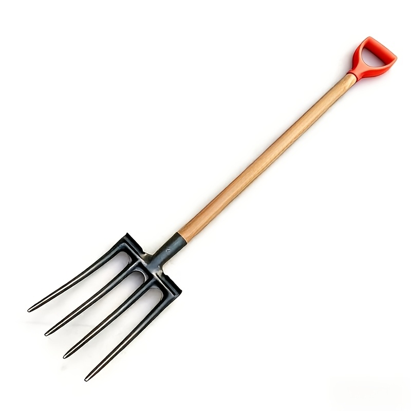 2026 new model tilling tool with long solid wood handle and four prong steel fork agricultural four prong thickened 1pc steel fork for digging loosening and tilling soil