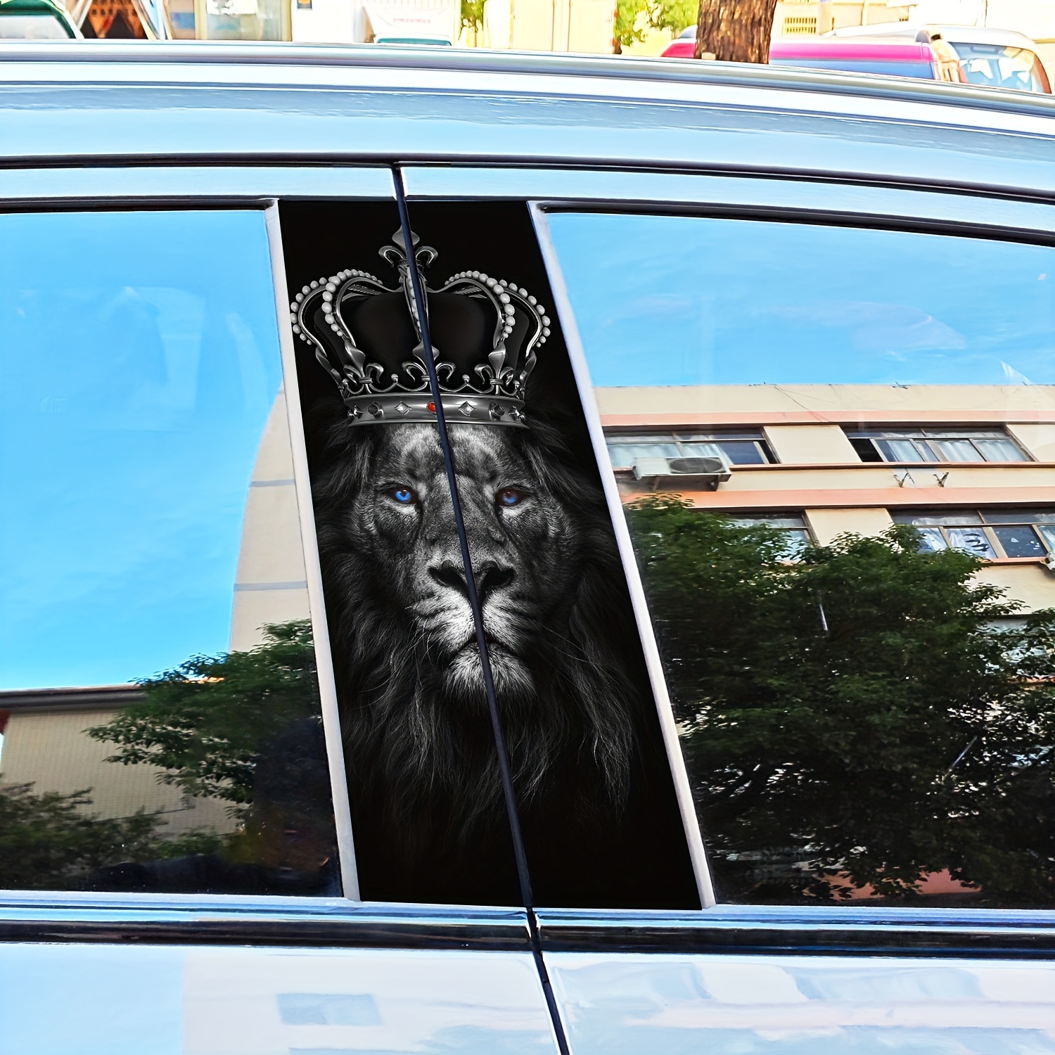 

2-pack Vinyl Lion With Crown Decals - Animal Themed B-pillar Car Stickers, Self-adhesive & Single Use, For Vehicle Decoration