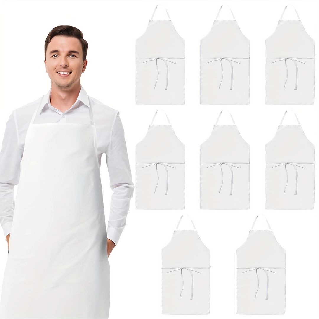 TEMU Set Of 8pcs Classic White Black Apron, Apron, Chef Waiter Bbq Hairdresser Apron, Home Plain Practical Apron, No Pockets, Sublimation Apron