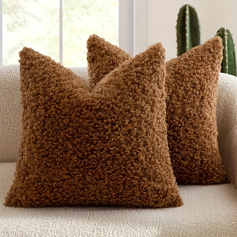 TEMU 2 Taies d'oreiller en peluche Teddy, peluche unie de style moderne , conviennent pour canapé, chambre, décoration de voiture, rembourrage