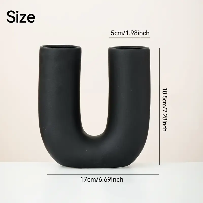 1pc modern ceramic u shaped vase black white 2 compartment