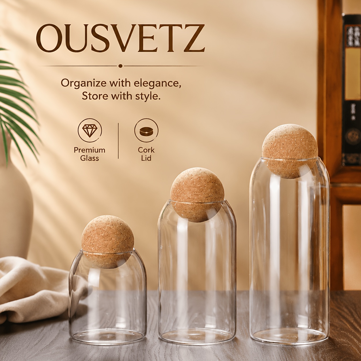 TEMU 3pcs Set Of Glass Storage Jars With Cork Lids, Transparent Kitchen Storage Jars For Candies, Coffee, Tea, Noodles, Spices And Snacks