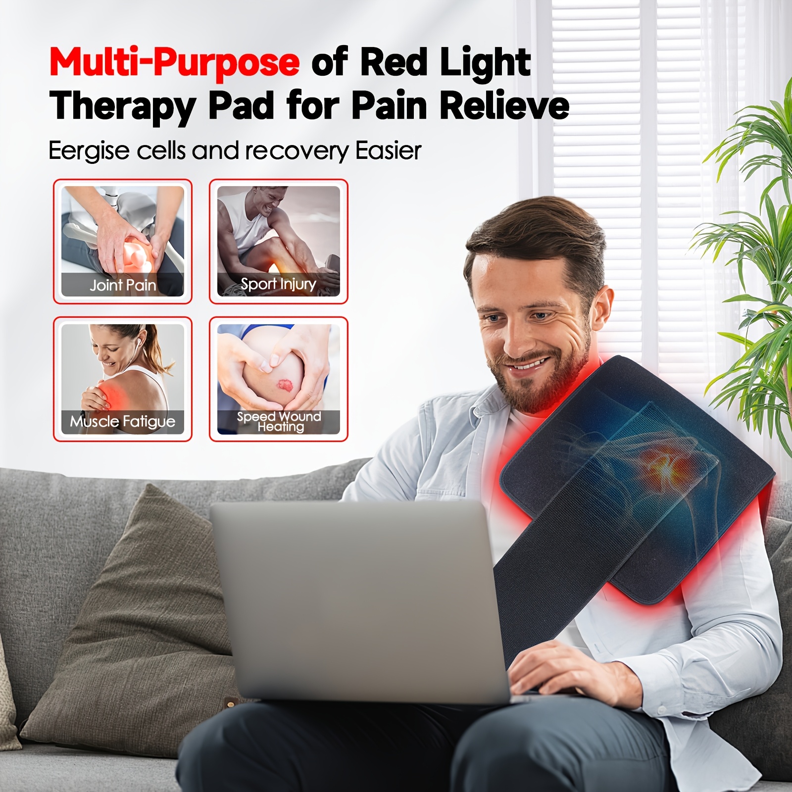 360 led   660 850nm infrared red light   pad wireless portable timer heating pad for   multi site     mat for home office use with neck back knee shoulder soothing Product details 0