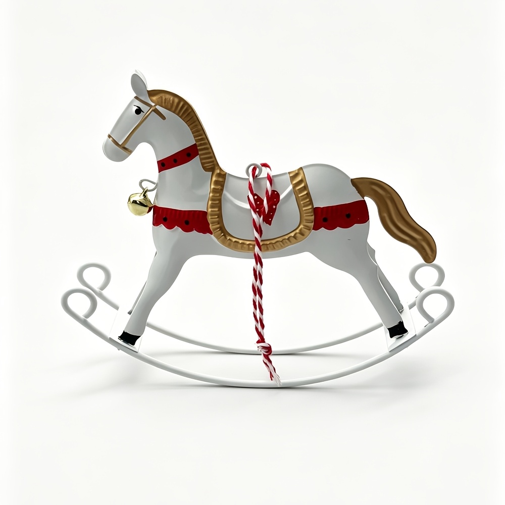 TEMU Colgante de caballo balancín de hojalata estampado , y verde y campana, adorno de árbol de Navidad y festivo para decoración colgante de