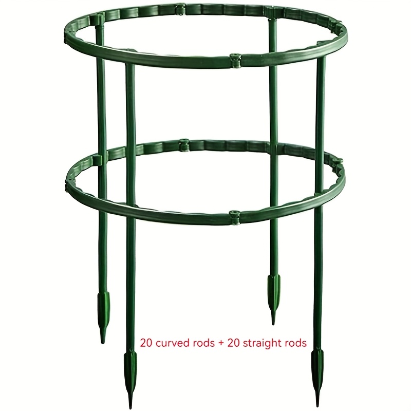 TEMU 5 Sets（20pcs Circle+20pcs Bracket） Heavy-duty Plant Support Stakes With Rings - Indoor/outdoor Garden Cages For Tomato, Peony, Hydrangea, And
