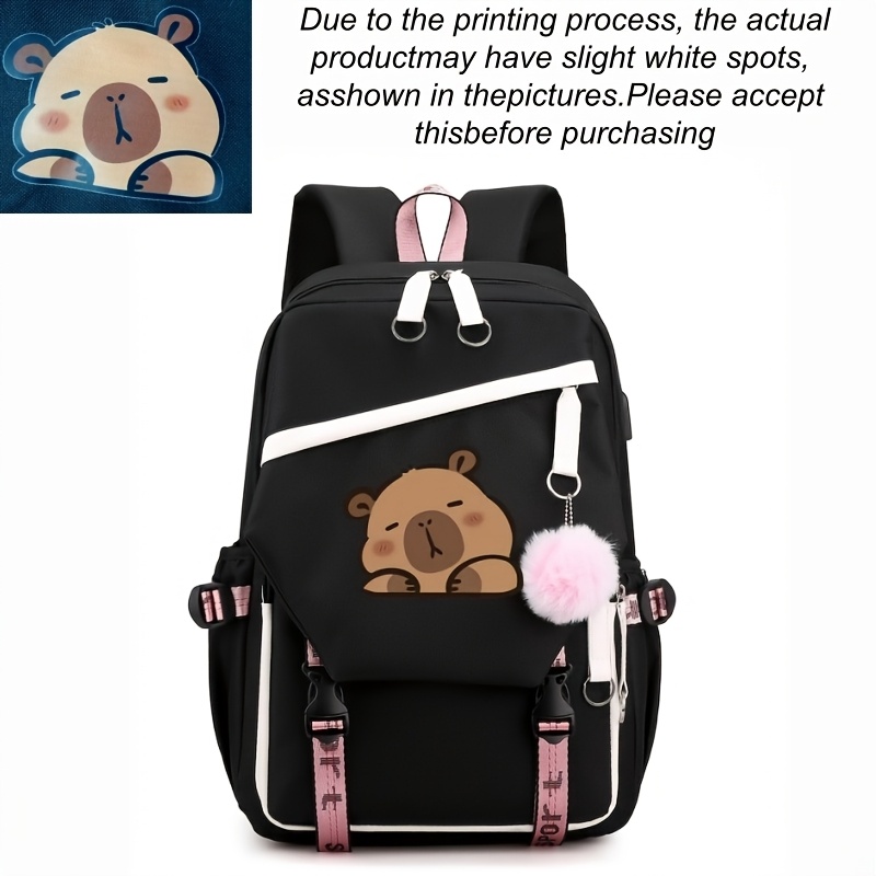 TEMU Customizable, High-quality, Large-capacity, Multi-functional Backpack In A Solid Color, Featuring A Simple, Cute, And , And Printed With A