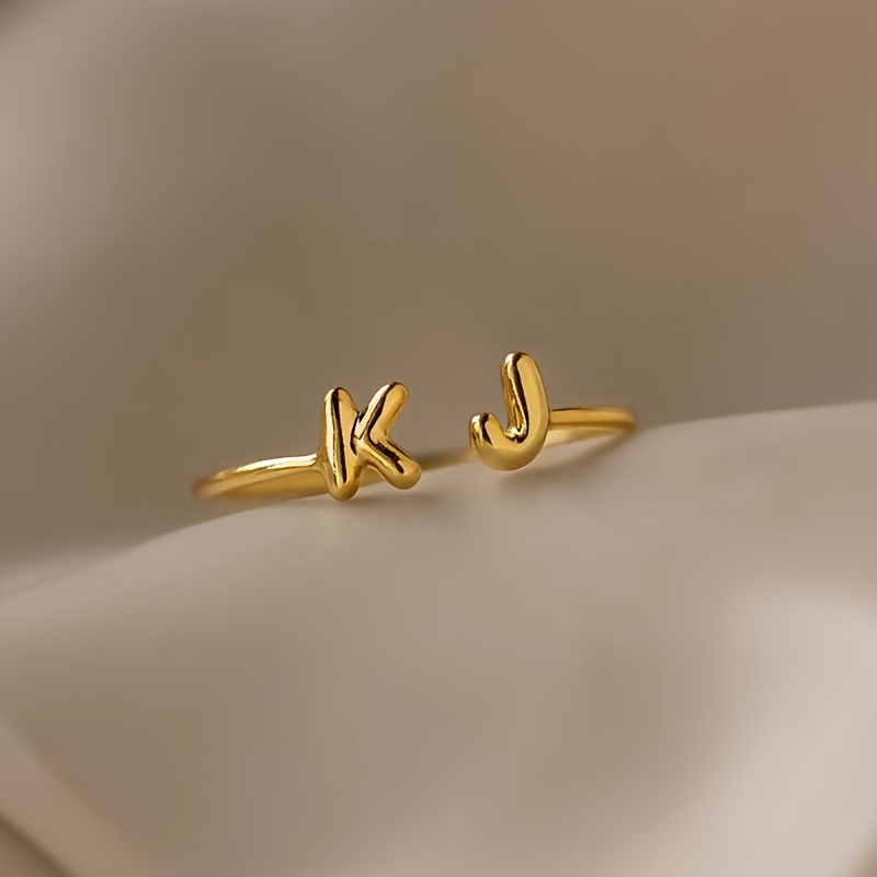TEMU Custom Initial Bubble Letter Ring Stainless Steel Personalized Fashionable And Exquisite Adjustable Ring Daily Wear Bohemian Style Letter Ring