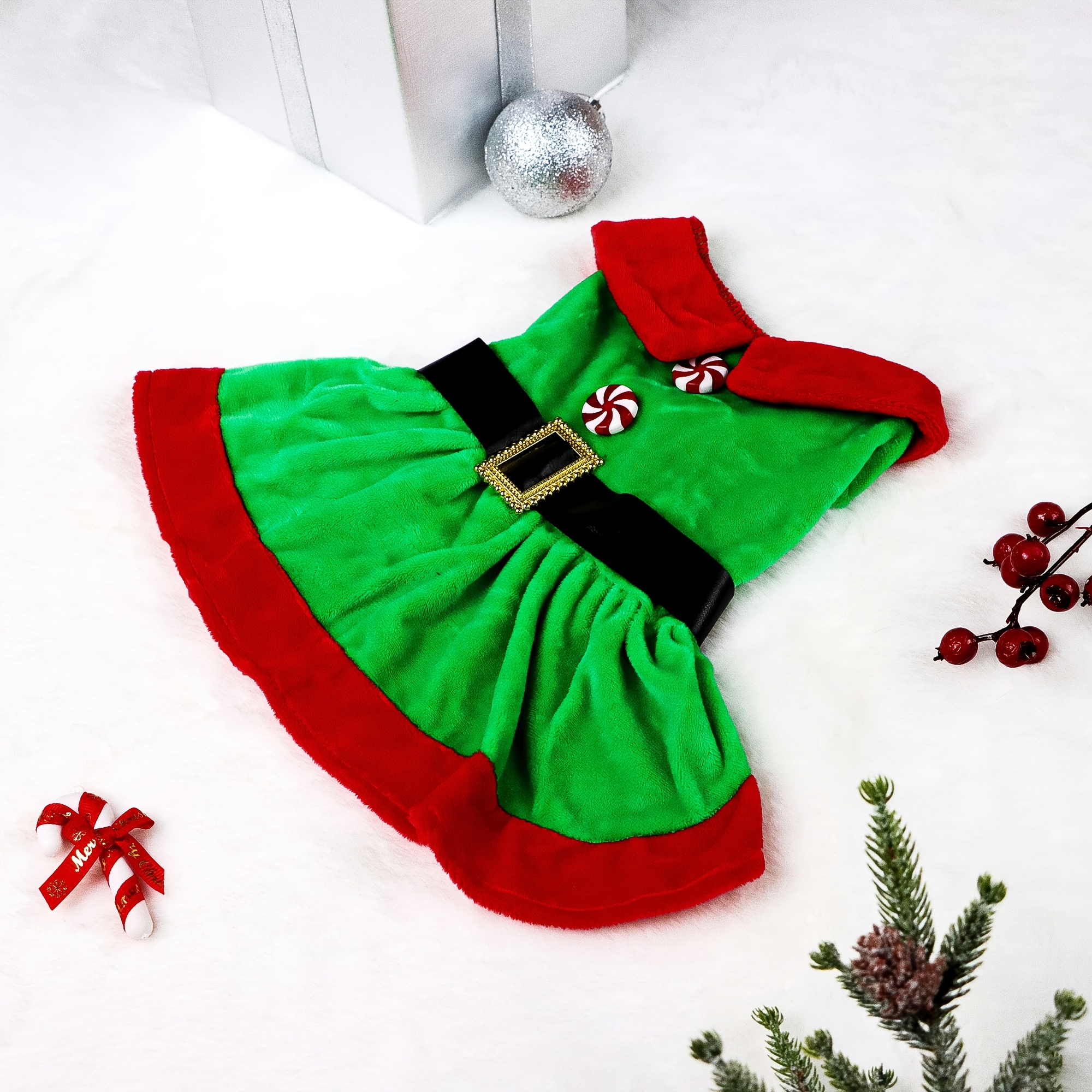 TEMU 1pc Christmas Pet Dog Dress With Candy Button Belt Design, Suitable For Small/medium-sized Dogs, Cats, Dogs, Christmas Parties, Perfect Gift For Use