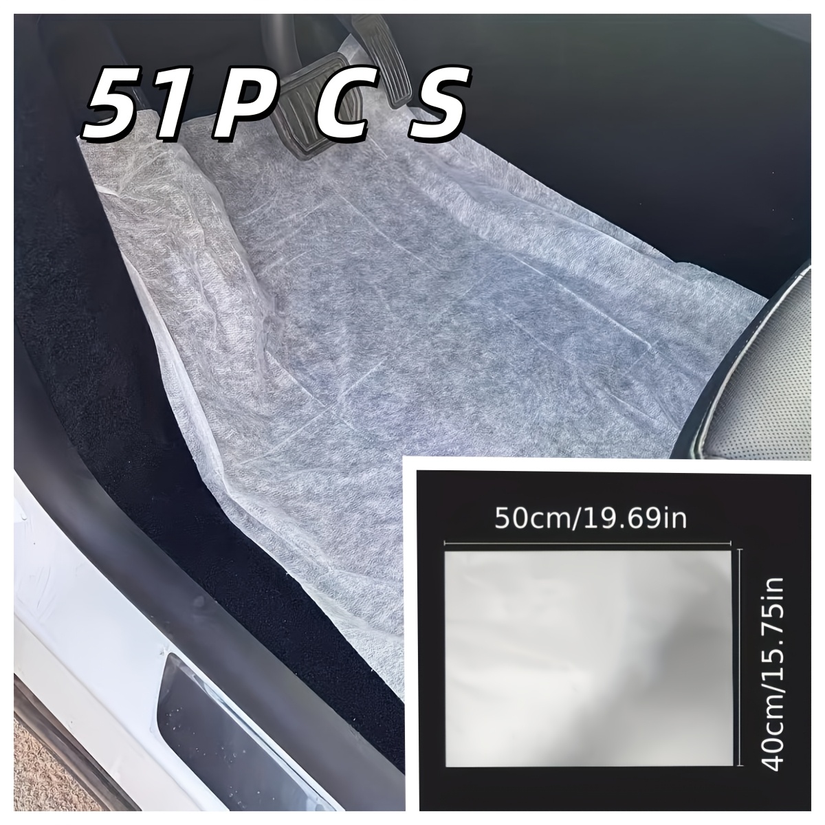 TEMU 51pcs White Disposable Car Floor Mats - Universal Easy-to-design Paper Protective Mats, Durable, Suitable For Car Detailing And Cleaning, Ideal