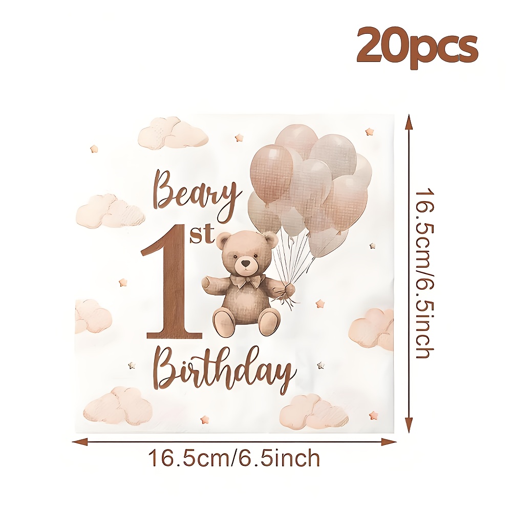 TEMU Tovaglioli Orso Bruno da 20/40/60 Pezzi - Decorazione Compleanno Orsetto per Decorazioni Baby Shower - Tovaglioli di Carta Monouso, Decorazioni