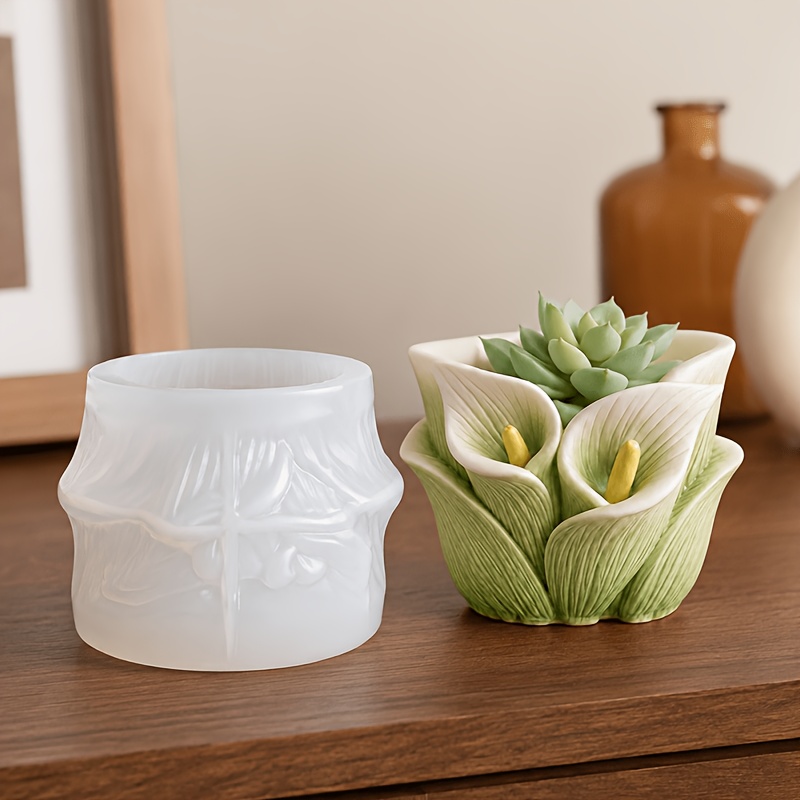TEMU Stampo FDUDF a forma di di Calla per Gesso/Calcestruzzo e Argilla - di Vasi da Fiori in Silicone a 3D con di Fai da Te, Portacandele, Regalo per