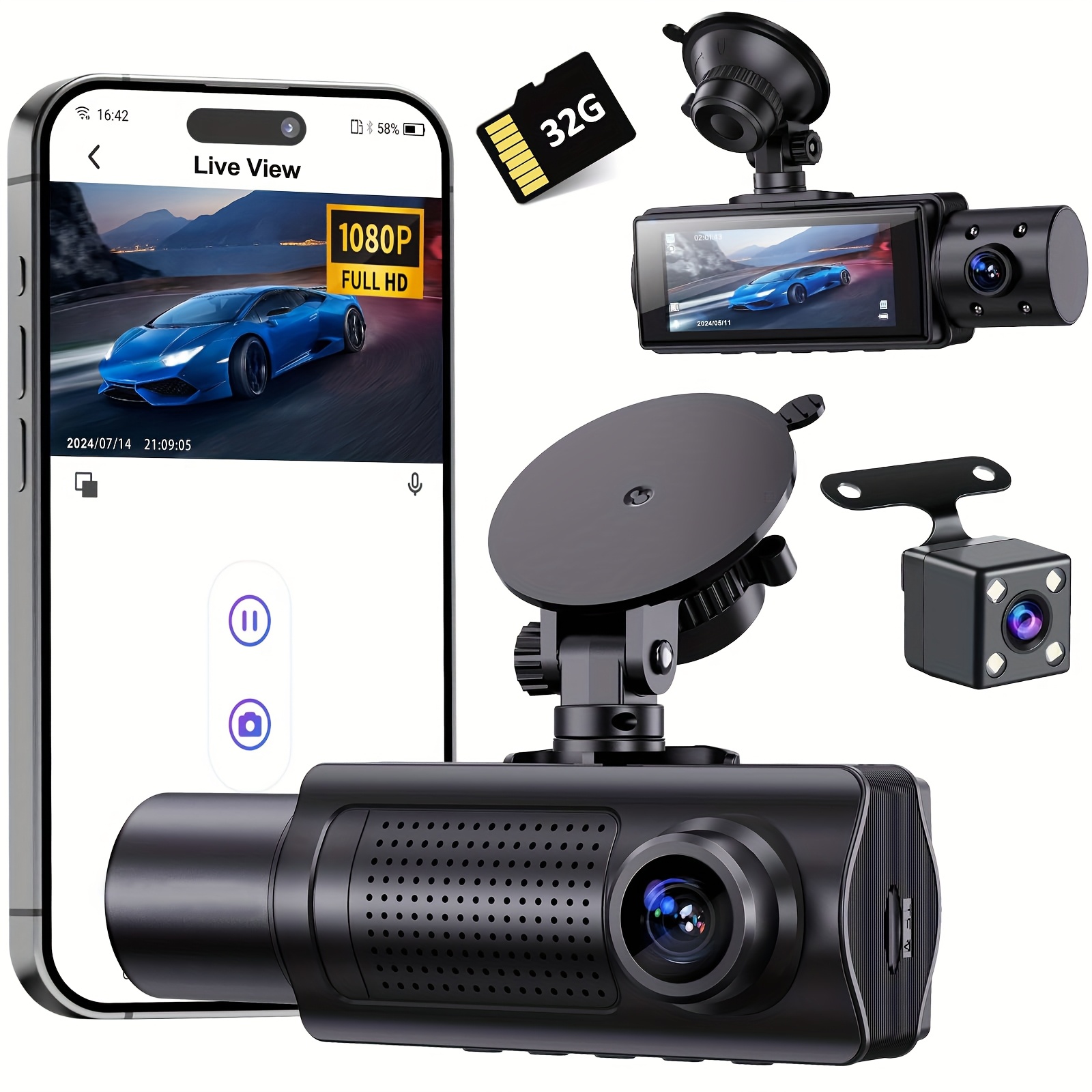 channel 360 car dash cam wifi 1080p front rear Temu Mexico