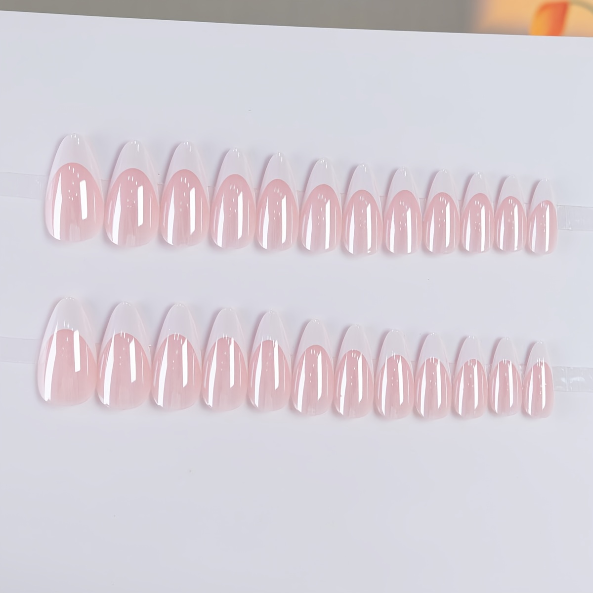 Image of Almond-shaped Press-on Nails Featuring Designs, Chrome Accents, And A Glossy End. Medium-length Acrylic False Nails A Full Cover Style, Perfect For Women's Nail Art, And Are In A Set Of 24