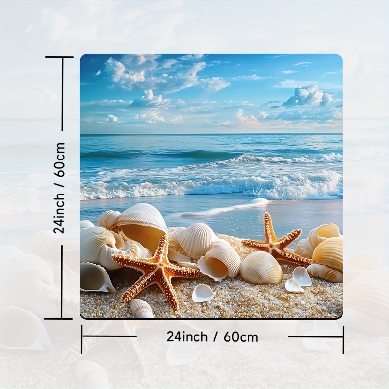 TEMU 1pc Washing Machine Cover Mat & Dish Drying Mat - & Shells Starfish , Polyester Absorbent Non-slip Surface Protector For Laundry, Bathroom Sink,