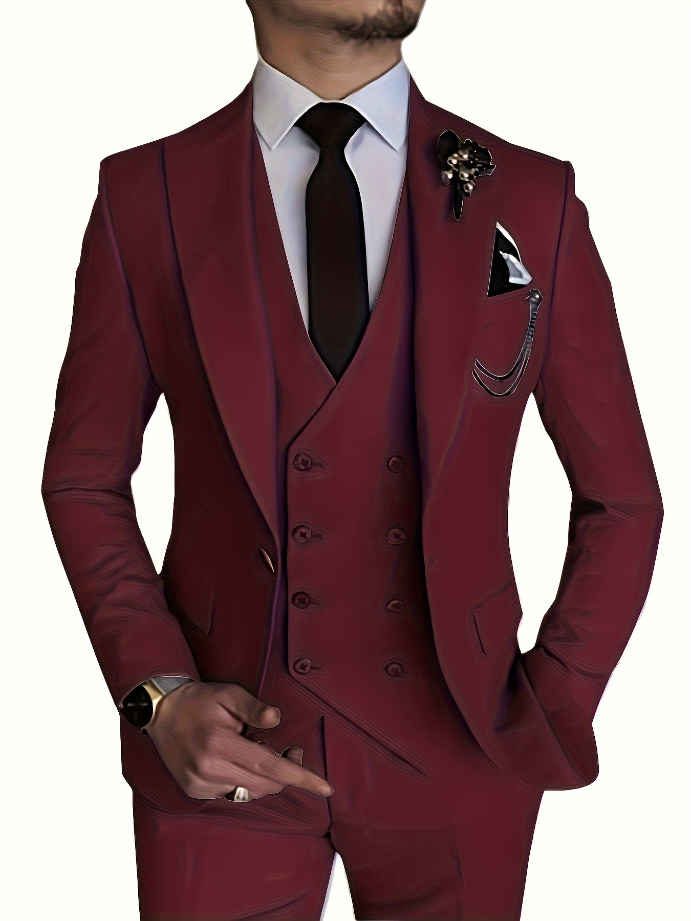 Men's 3 Piece Slim Fit Suit Set Double Breasted Solid Jacket Vest Pants  Business Suit Pink For Wedding Party