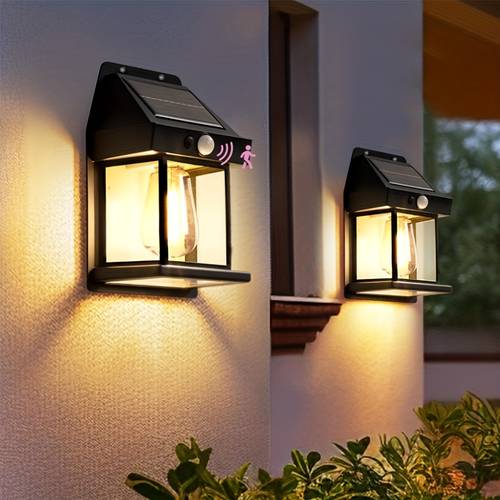 2 pack commercial solar wall lights for outdoor use exterior wall light strip with motion sensor light activated solar wall lamp three operation ideal for patios outdoor areas decks and entrances