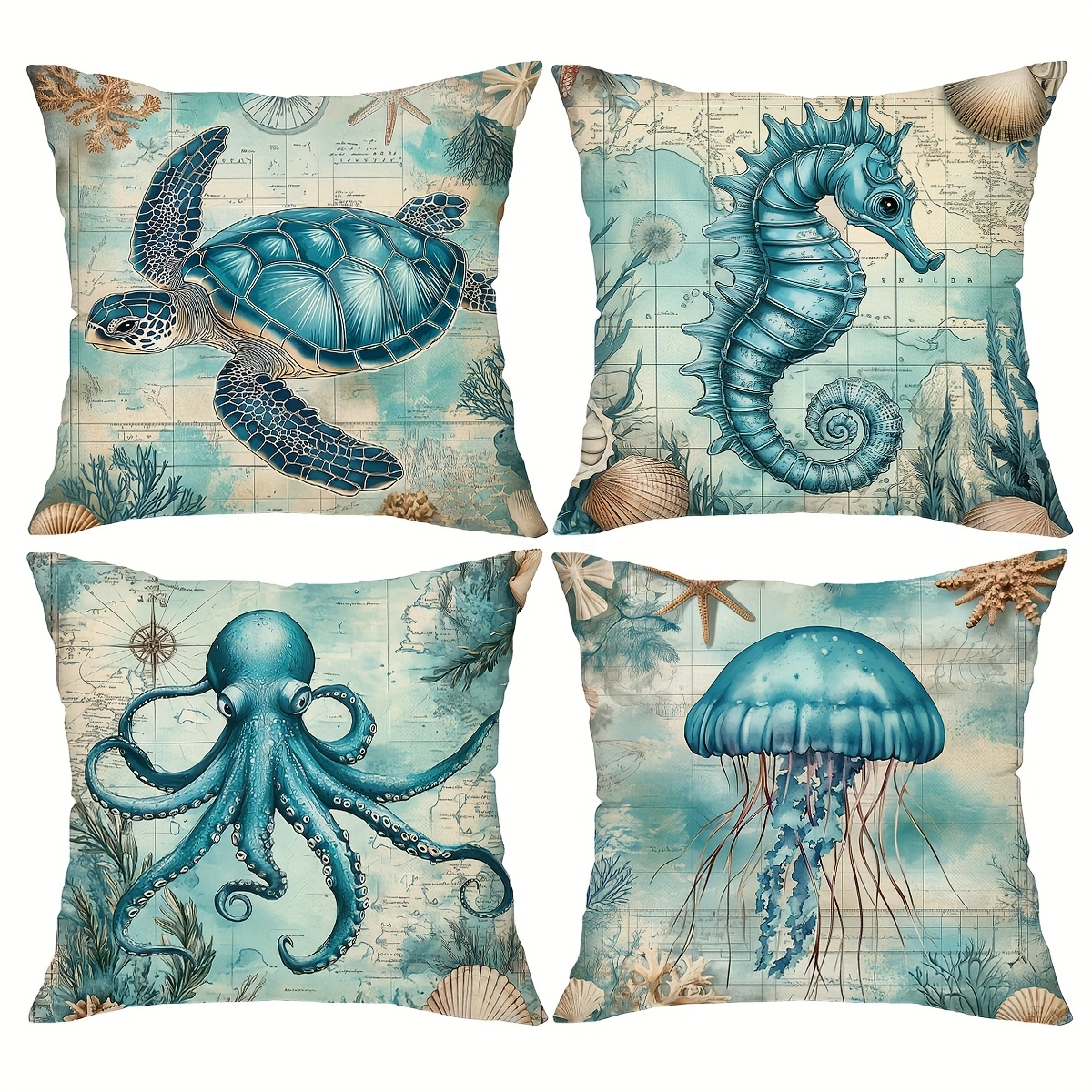 Collection Four Decorative Pillow Covers Featuring Bohemian