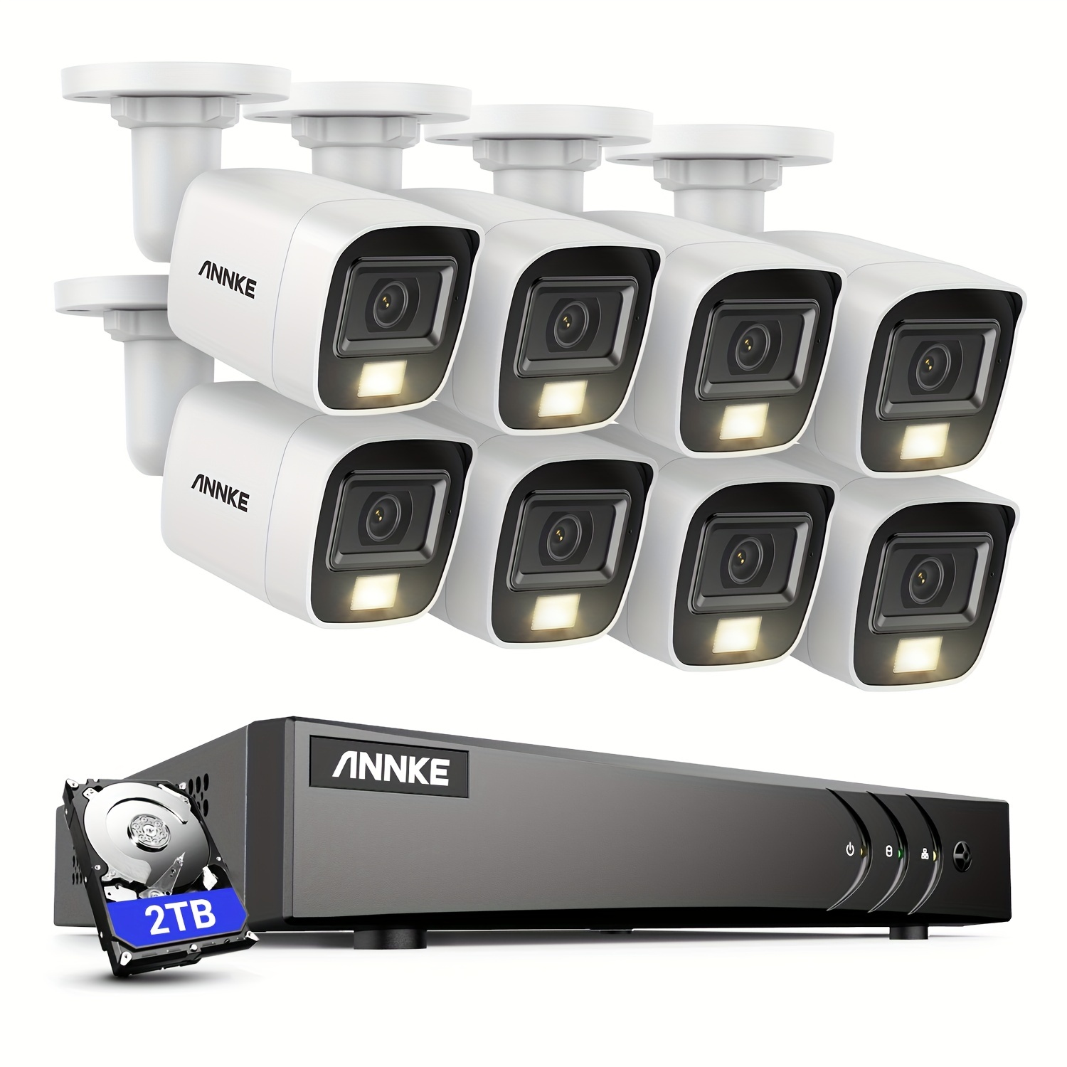 Image of Annke 3k Surveillance Camera Set With 8-channel 3k Lite Dvr Recorder, Featuring 8x 3k Cctv Cameras, People And Vehicle Detection, Color Night Vision, With Audio, 2tb Hdd, For Indoor/home/office Use