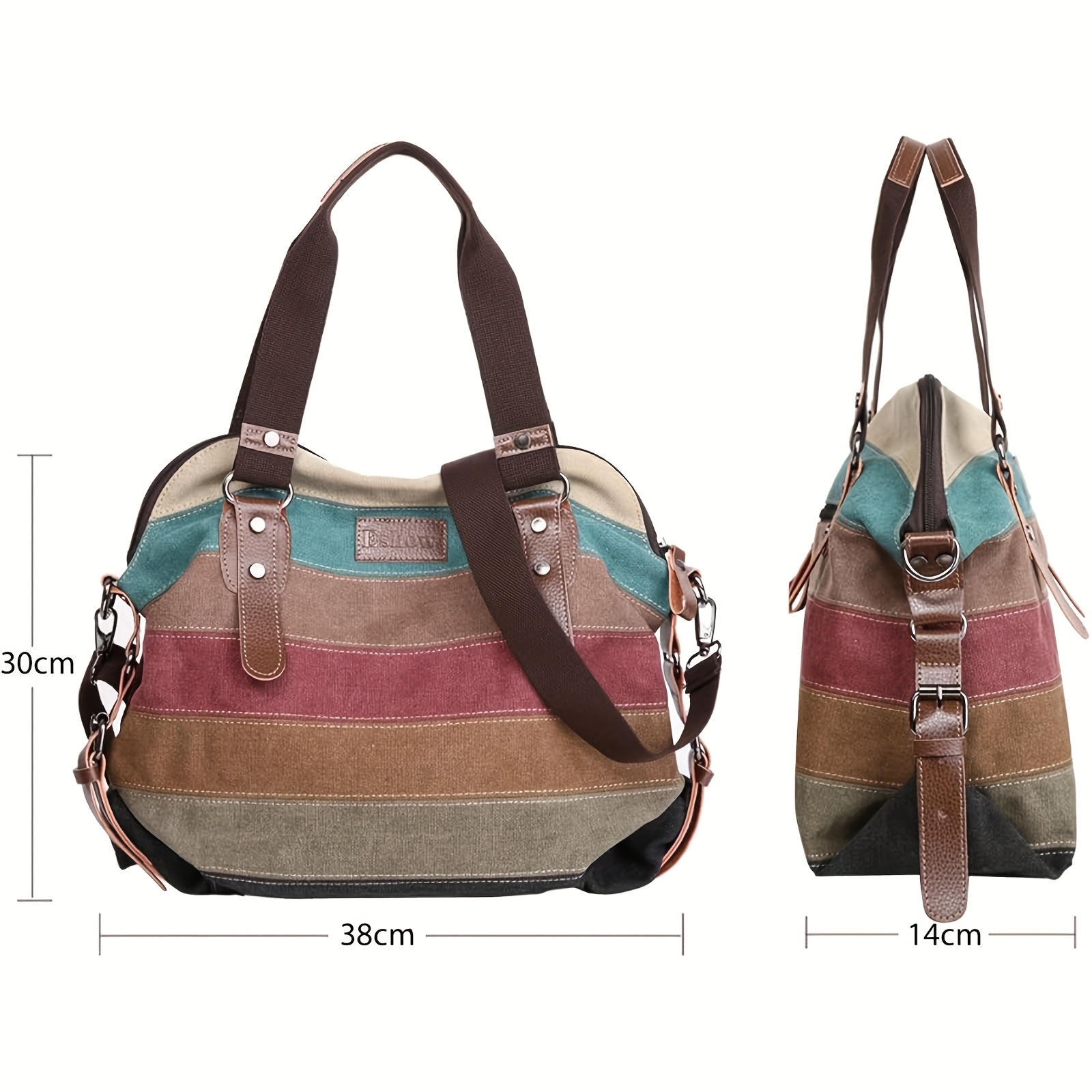 TEMU Leathario Women's Handbag, Women's Shoulder Bag, Women's Vintage Canvas Stitching Fashion Shoulder Bag, Large Capacity Crossbody Bag, Canvas ,