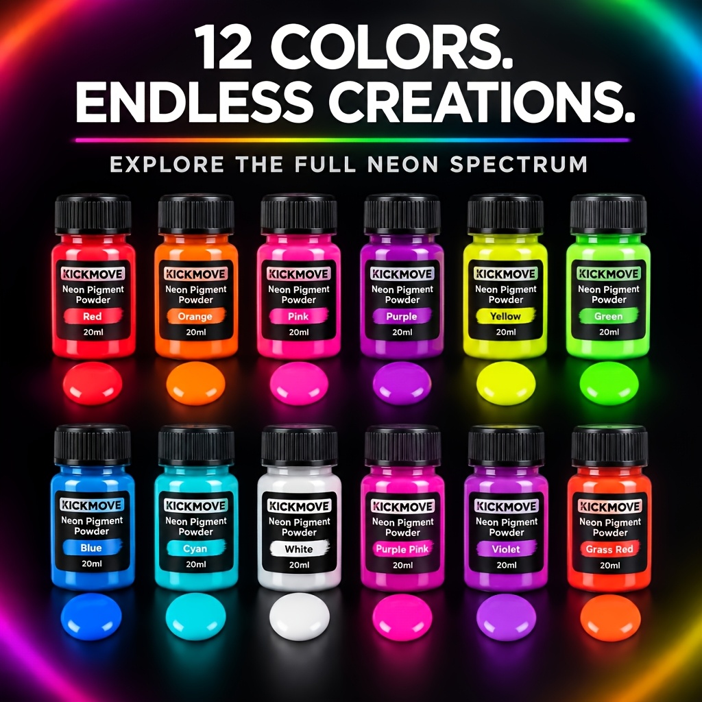 Image of 12 Colors Neon Pigment Powder Set, 20ml Color Powder Kit For Epoxy Resin Crafts, Jewelry Making, Art Projects