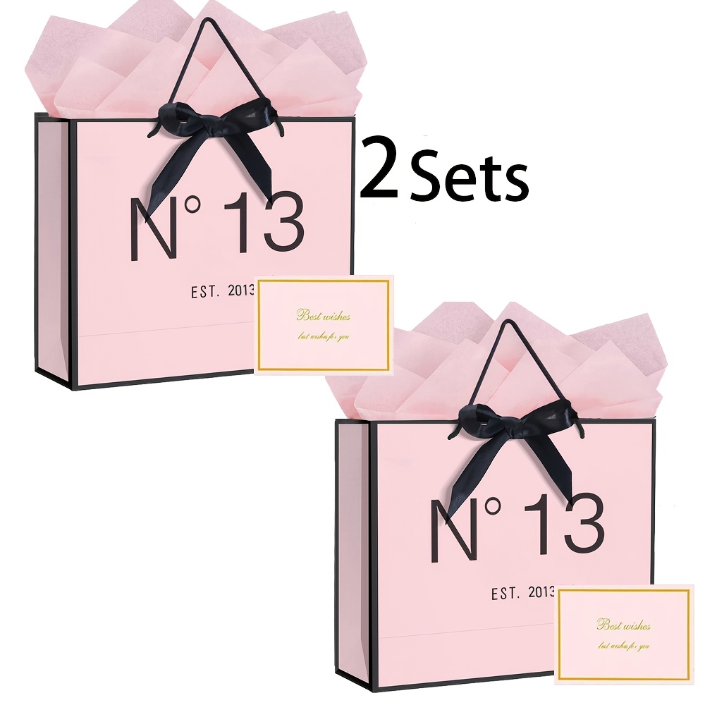 TEMU 1/2/5 Sets Elegant Wedding & Party Gift Bag Set With Ribbon Bows, Matching Cards - Paper Bags Suitable For Weddings, Birthdays, Anniversaries,