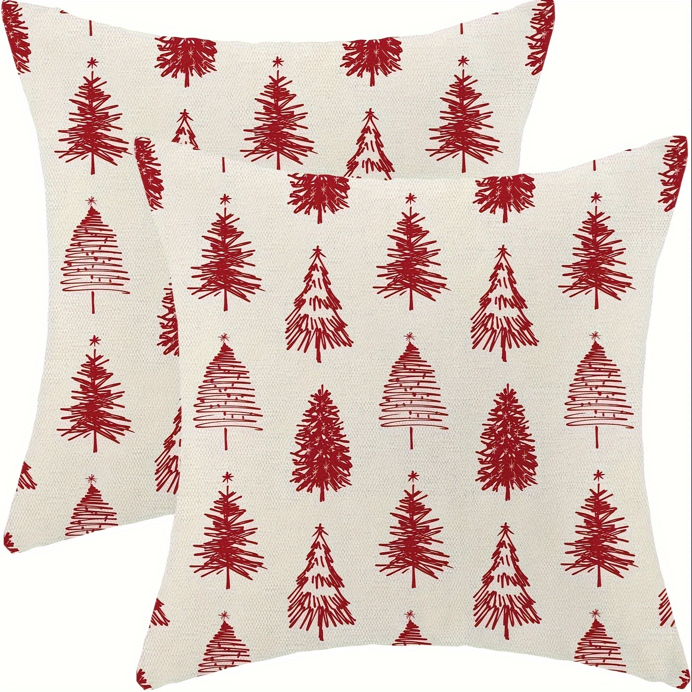 

Jit Set Of 2, Christmas Tree Throw Cushion Covers, Country-rustic Style Linen 100%, Machine Washable, Zip Closure, Decorative Seasonal Case For Sofa, Bed, Outdoor, Various Room Types - Red And