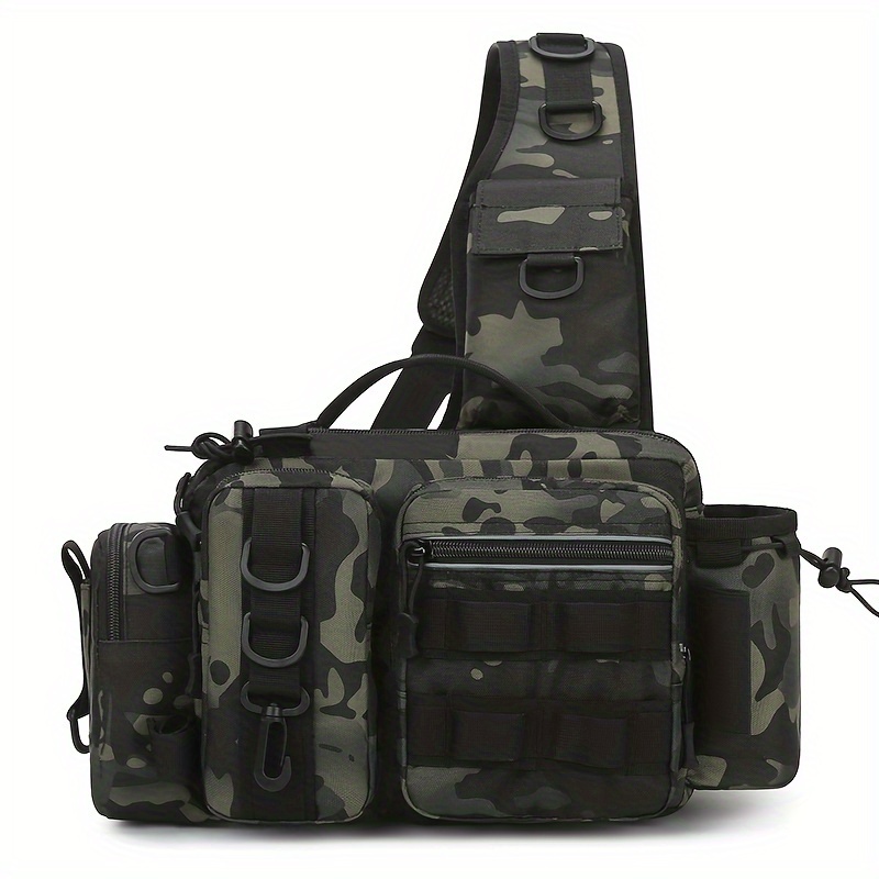 Image of Outdoor Multi-functional Fishing Backpack, Fishing Tackle Box Bag Single Shoulder Crossbody Tactical Bags With Adjustable Strap, Suitable For Fishing, Hiking, Camping - Camouflage With Lace-up Detail