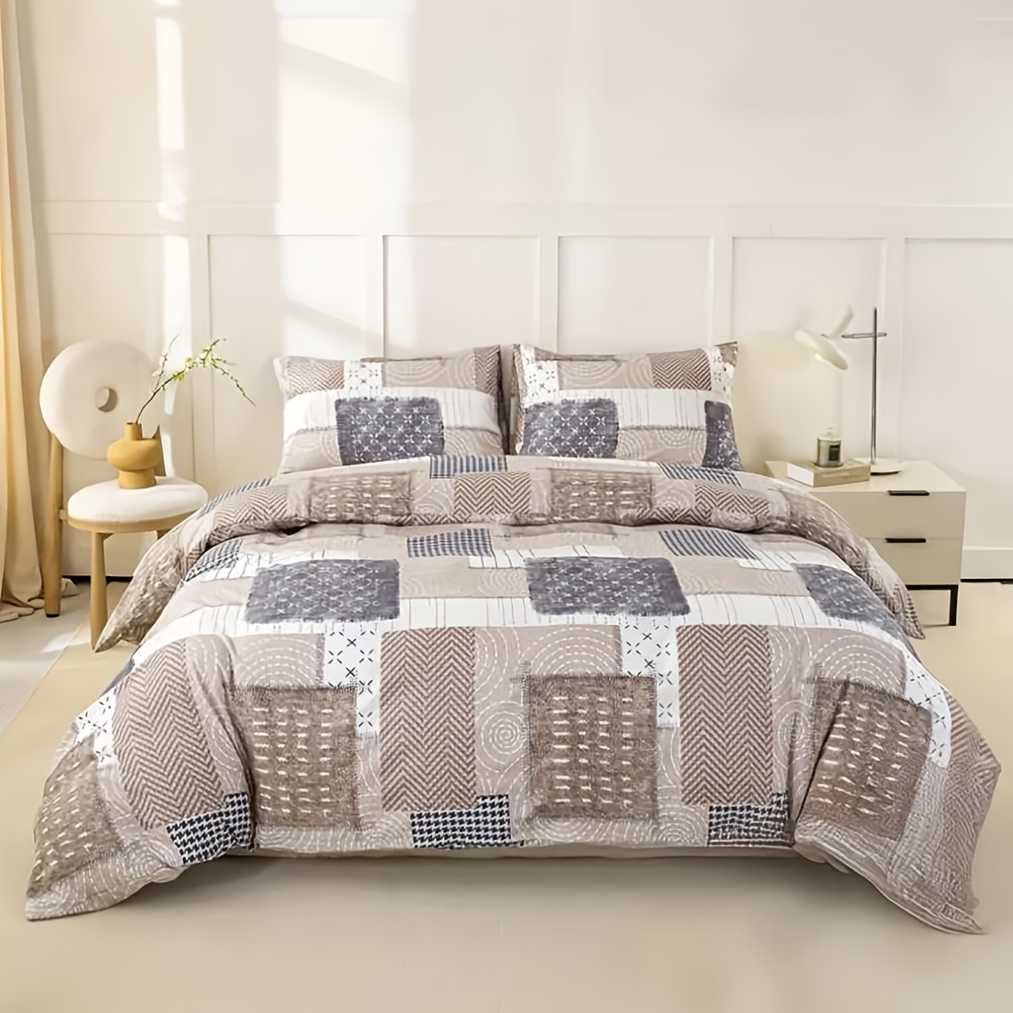 TEMU 2/3pcs Farmhouse Country Style Quilt Set, Quilt Set, 1 Quilt + 1/2 Pillowcases, Soft And Warm Bedding, Blue/gray