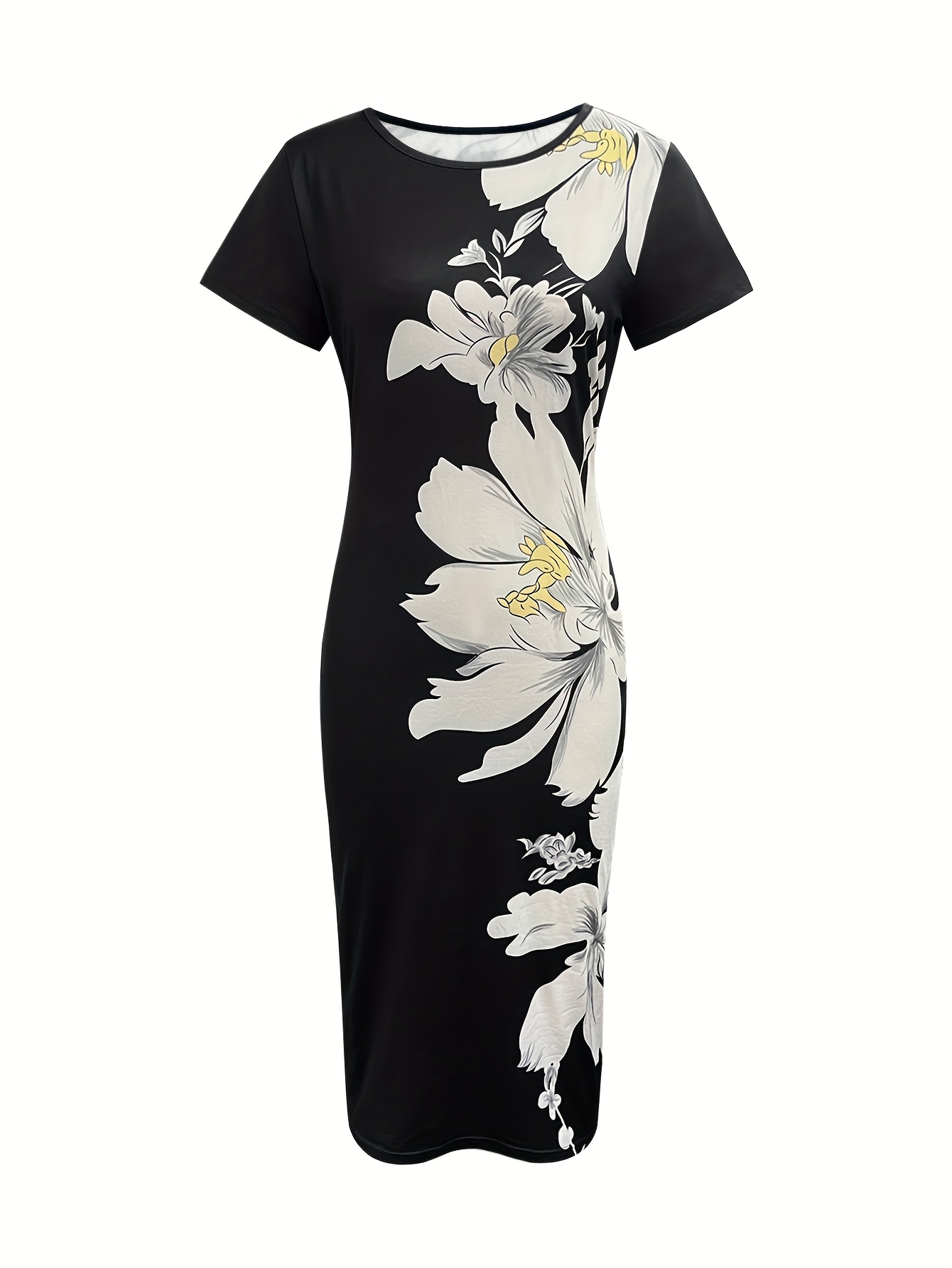 vrouwen elegante midi jurk met bloemenprint zwart wit - Temu Netherlands, image size:800x1066