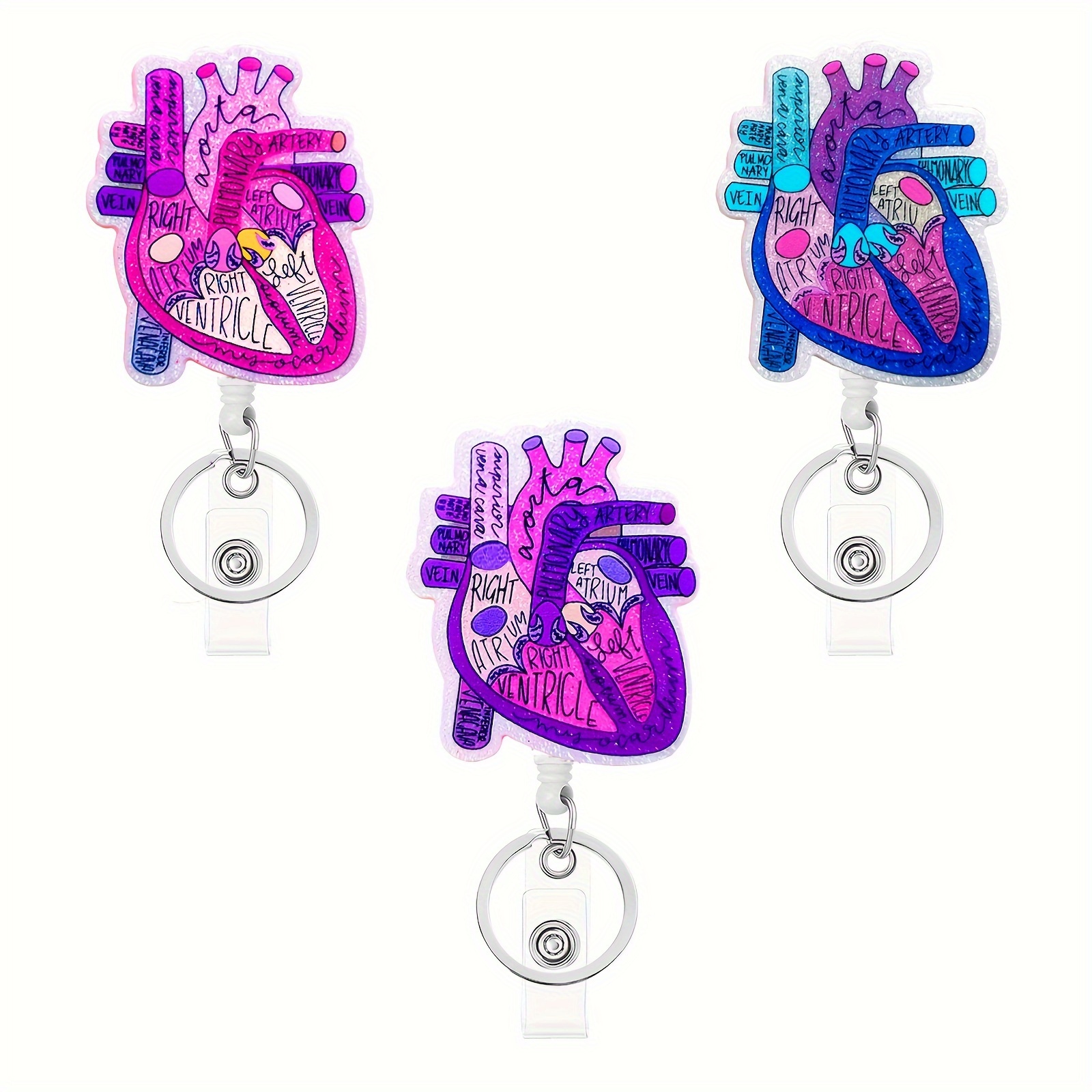 

Yiflin Acrylic Heart Keychain With Reel Id Badge Holder - Perfect Gift For Nurses, Doctors, Or Staff