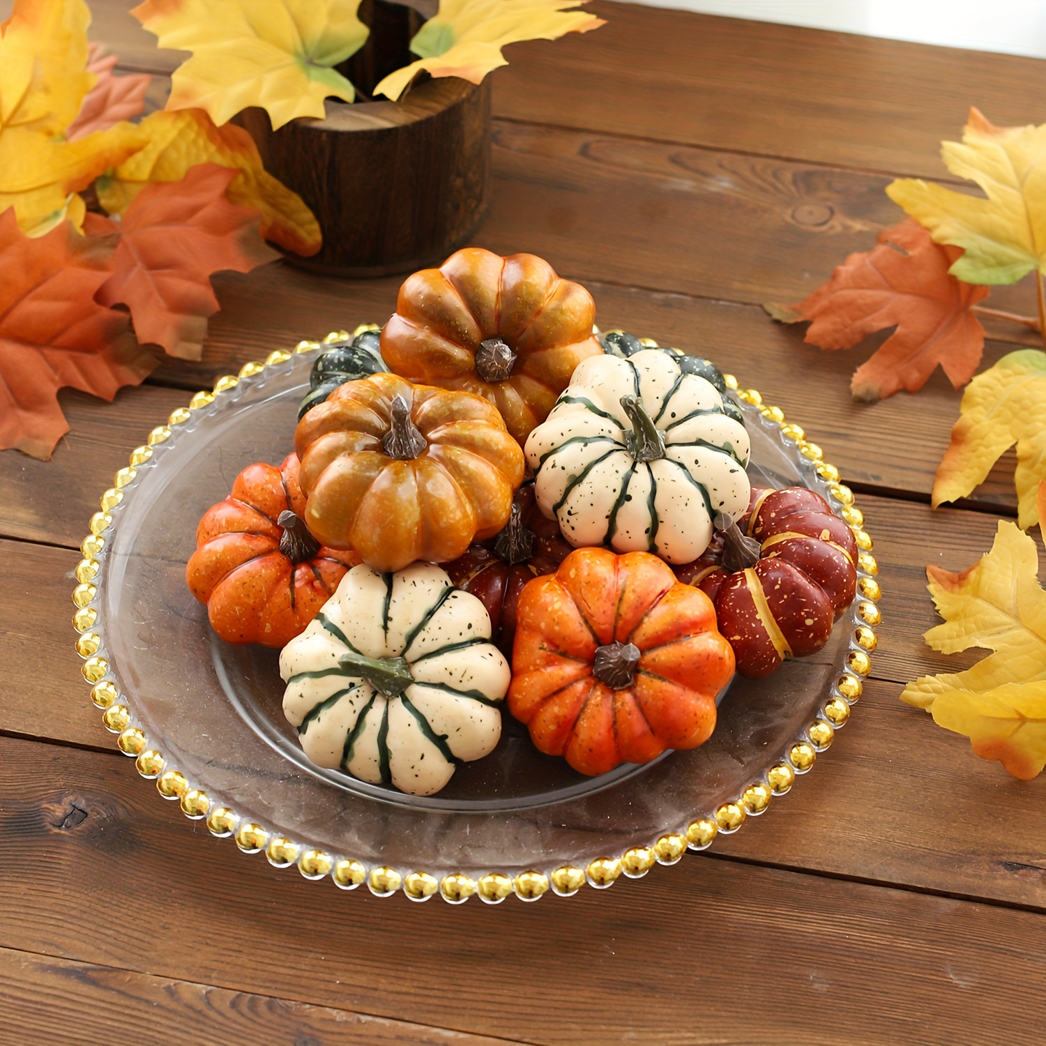 

9-piece Plastic Decorative Pumpkins Set For Autumn Harvest And Christmas Decor - No Feathers, Electricity-free Foam Pumpkin Props For Halloween Party And Photography