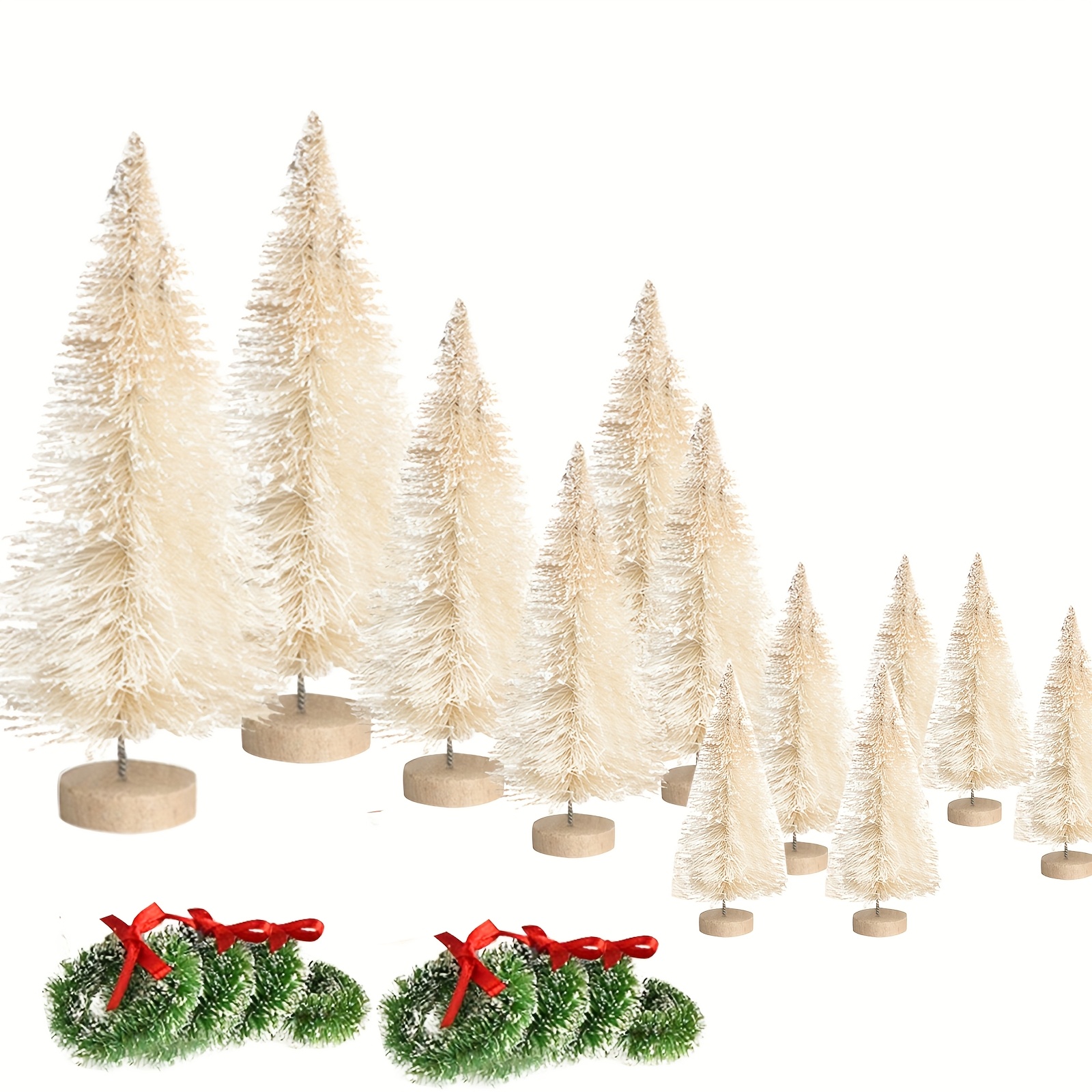 

Room Decor 20pcs Artificial Mini Christmas Trees, Fake Bottle Brush Snow Frosted Trees With Wood Base Tabletop Ornaments Winter Crafts For Holiday Party Home Decor