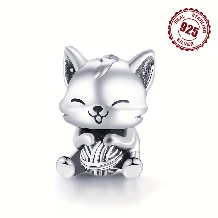 

S925 Sterling Silver Cute Cat Charm With Zirconia Mosaic - Fashionable Jewelry For Necklace, Non-plated Pendant For Gifts, Parties And Celebrations