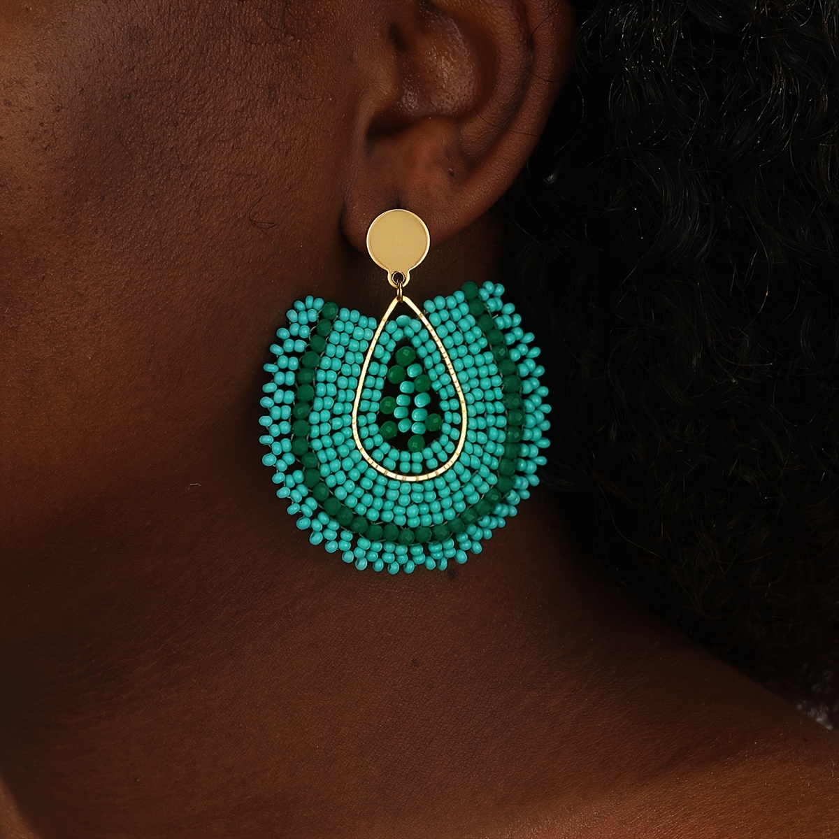 

Geometric Shape Beaded Dangle Earrings Bohemian Vacation Style Holiday Ear Ornaments Female Gift
