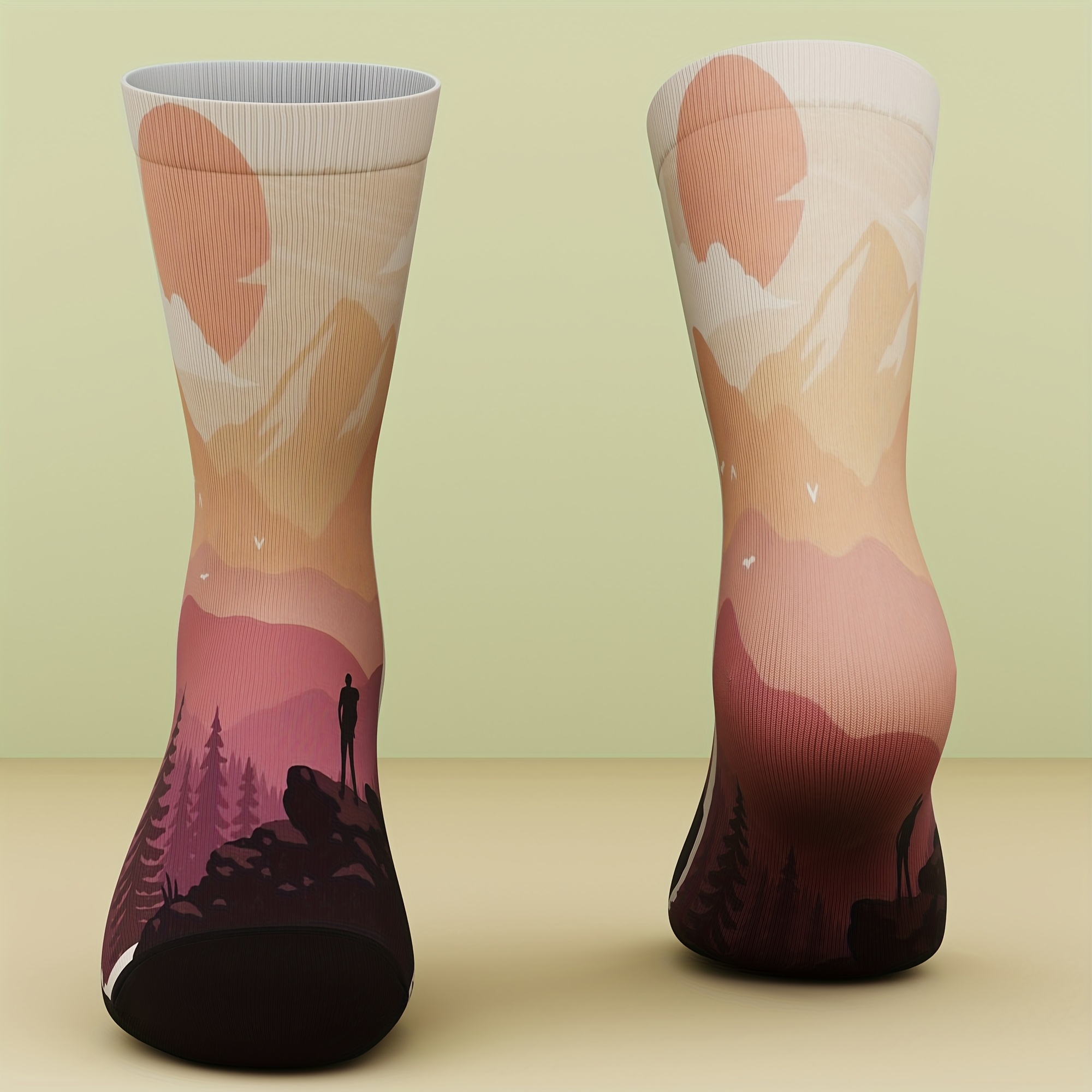 TEMU 1-pair Men' Novelty Hiking Socks Suitable For Outdoor Hiking - Funny 3d Mountain & Hiker Print, Comfortable Trekking Socks, Unique Gift For &