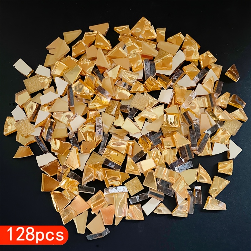 TEMU 128 pièces de mosaïque en verre doré irrégulier, coupé à , matériel d'art créatif, matériel de de création avancée, puzzle de quart de diplôme,