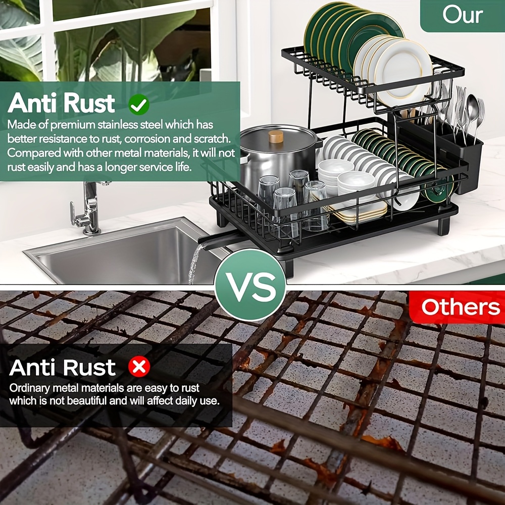 dish drying rack for kitchen counter sink durable stainless steel dish drainers with drain board cutlery holder cups holder and swivel spout Product details 2