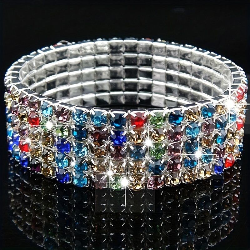 

Fashionable Women's Colored Rhinestone 5-layer Elastic Bohemian Style Bracelet