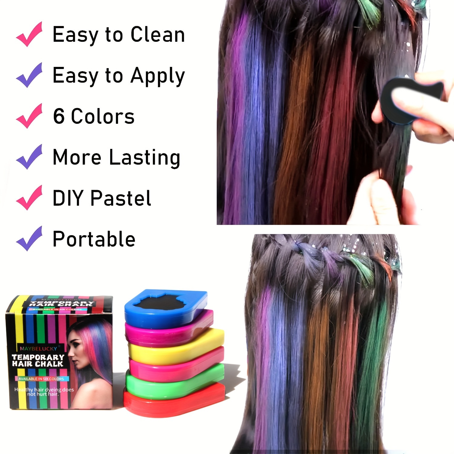 6pcs set hair chalk non sticky washable hair dye hair chalk for girls with dark hair blonde vibrant temporary hair color for parties   out with shampoo Product details 2