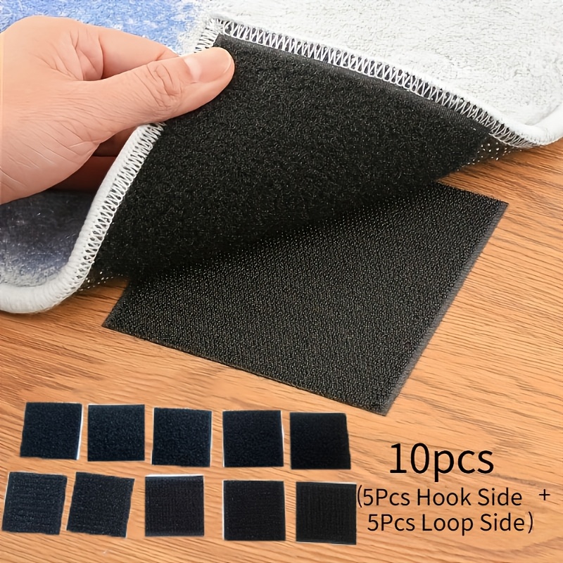 TEMU 10 piezas de sujetadores antideslizantes para alfombras con 5 piezas de de gancho + 5 piezas de de bucle, anclajes para alfombras con adhesivo