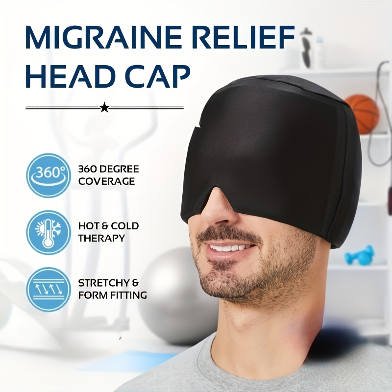 Black Migraine Relief Cap, Heat/cold Compress, Relaxing Headband, Breathable Fabric, Durable Construction, Suitable for Family Users and Health Enthusiasts.