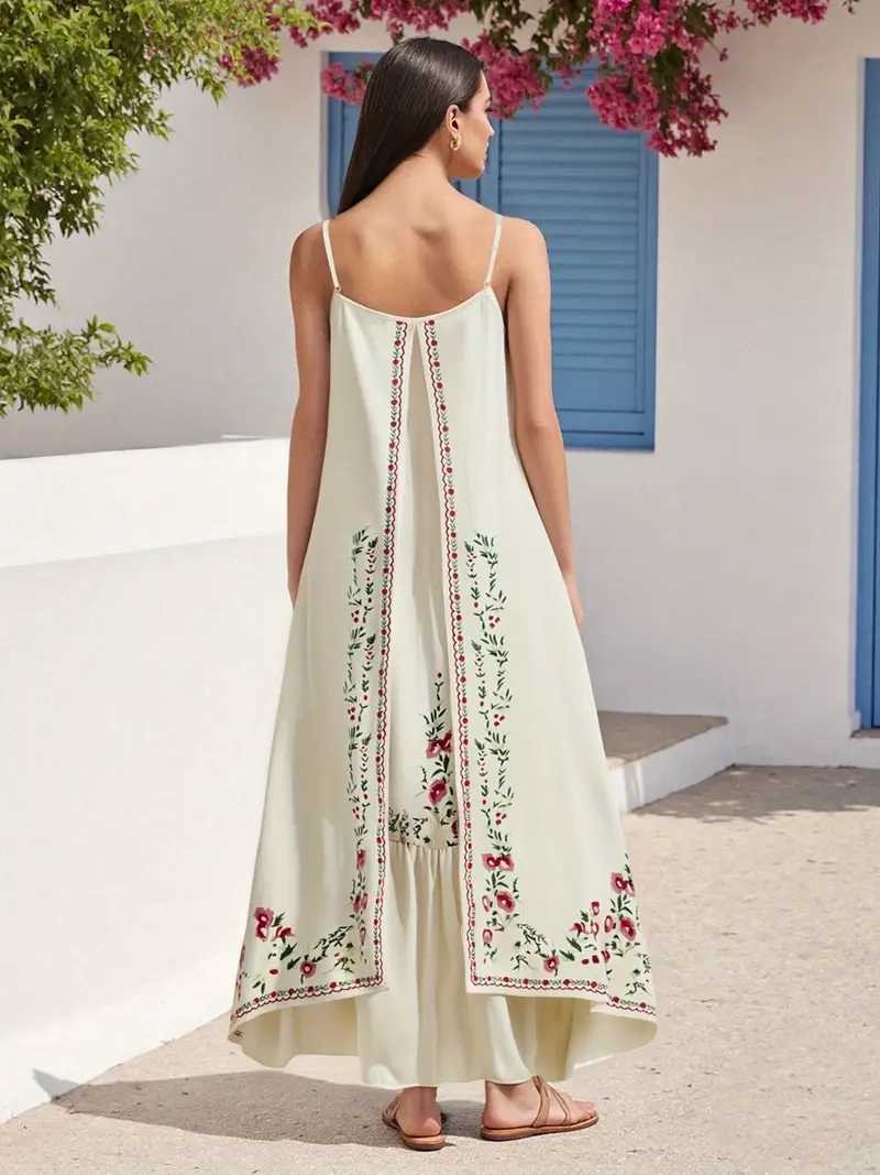 spaghetti strap loose dress Boho Spaghetti Strap Loose Dress Beach Holiday Womens Summer Casual Wear