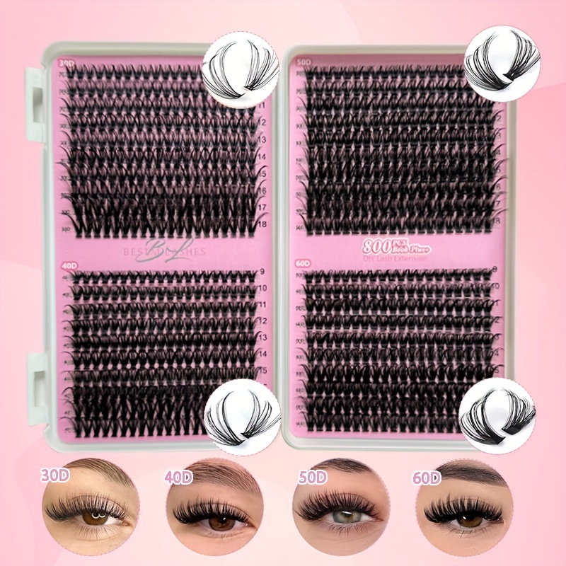 

800pcs Diy Eyelash Extensions Kit Lash Book With &seal, Lash Applicator, Lash Remover, Lash Brush Reusable Lashes For Beginner Lash Book Kit Diy At Home 30d+40d+50d+60d 9-18mm Mix For