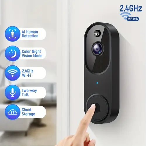 wireless 1080p hd video doorbell camera with ai human detection color night two way storage 2 4g wi fi usb battery powered indoor security camera wireless doorbell camera