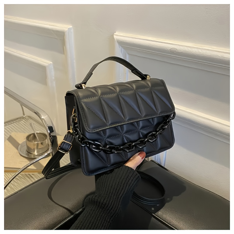 1pc Bolso Bandolera Mini, Negro con Cierre Magnético y Correa Ajustable, Diseño Acolchado, Bolso de Mano Casual para Mujer, Bolso Bandolera Pequeño