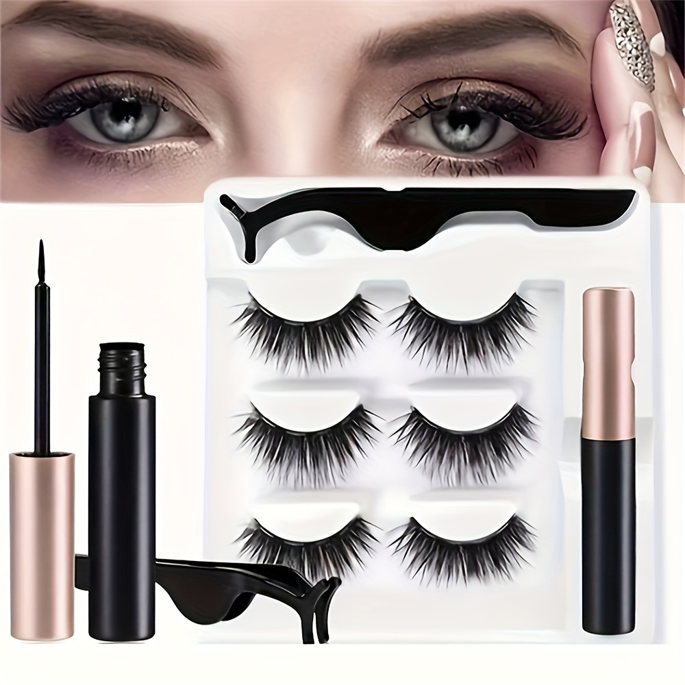 3 pairs magnetic eyelashes false lashes repeated use eyelashes waterproof liquid eyeliner with tweezer makeup sets hotting Product details 1