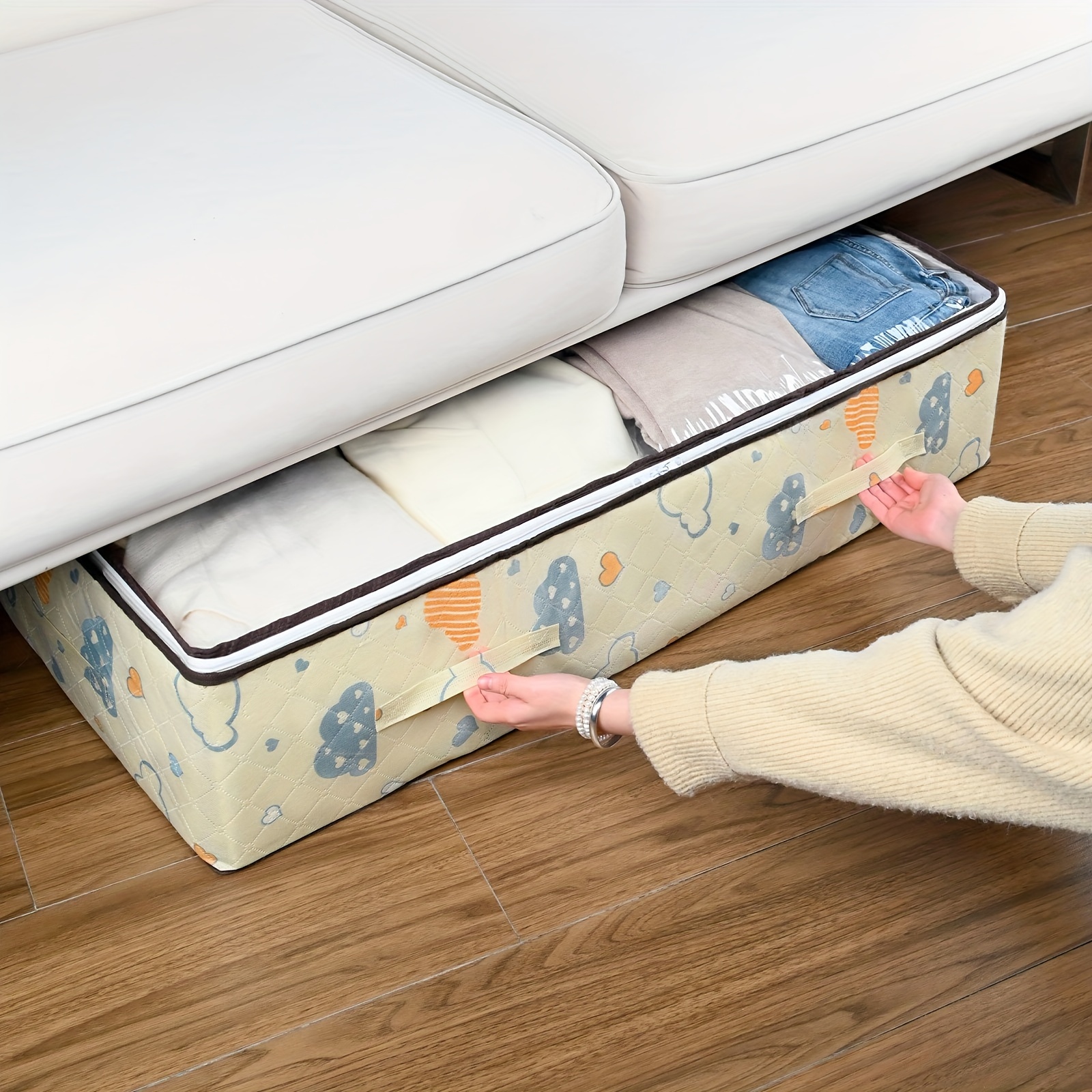 

1pc New Dust Proof Under Bed Storage Box With Reinforced Handle, For Storing Comfortable Supplies, Blankets, Bedding, Pillows And Toys Bedroom Accessories