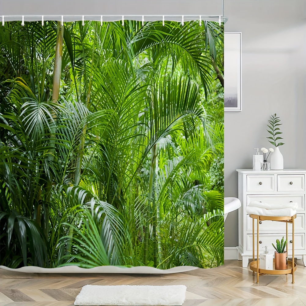 

A Plant Shower Curtain With Outdoor Natural Scenery, Tropical Jungle Polyester Fabric, Washable Shower Curtain, Bathroom Decoration With Hooks